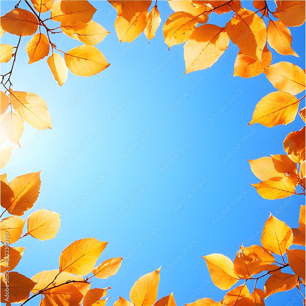 Bright Autumn Leaves Against Clear Blue Sky in Daylight Bright Autumn Leaves Against Clear Blue Sky in Daylight
