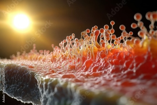 Cellular view of intricate human hair follicles with natural tones and nuanced details photo