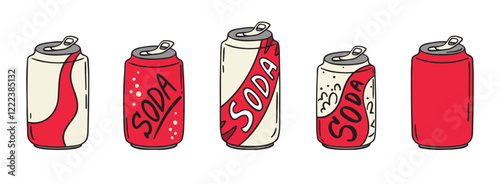 aluminium red can icon. soda can doodle hand drawn icon. Outline drawing soda can line clipart symbol