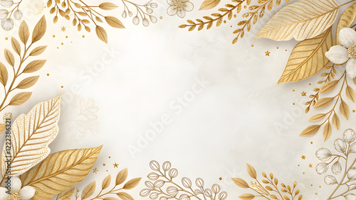 Pearl White Gradient with Golden Leaf Borders for Thank-You Cards. Perfect for: thank-you cards, formal invitations, luxury branding
