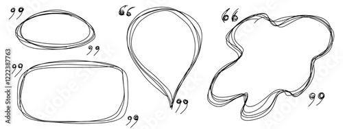 Quotes bubbles. frames textbox. Quote remark, mention quotations frame and Frames textbox. Linear style. Doodle Speech bubbles, textbox set. Simple design doodle Elements