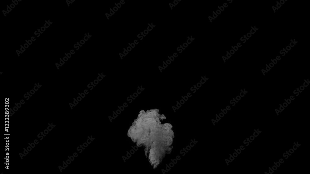 High-angle view of Isolated Wispy Smoke with some turbulences and upward slow move on a black background