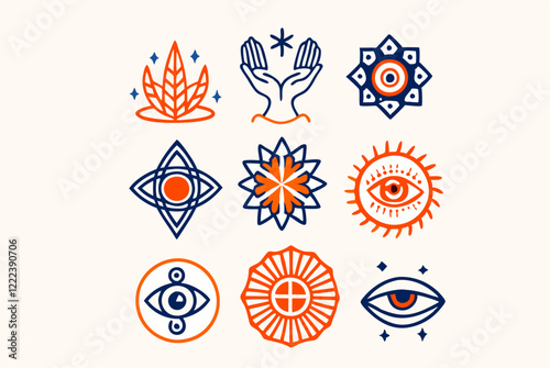 Mystical symbols collection featuring eyes and geometric patterns