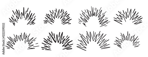 Cartoon doodle line hand drawn boom effect set. comic bomb explosion. energy hit, crash with sparks. Power action elements 