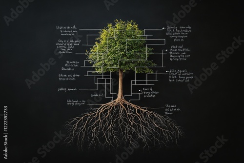 Biology sketch of tree structure on chalkboard style background photo