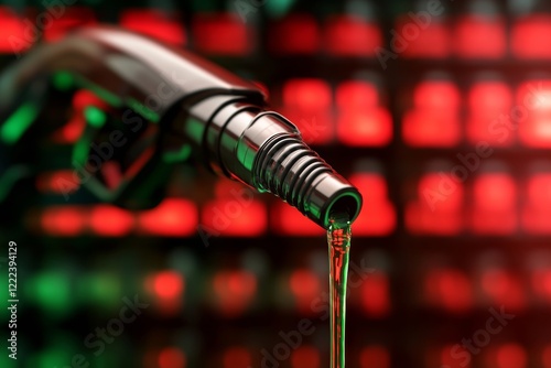 Futuristic Fuel Pump Macro Metallic Handle with Dripping Oil and Financial Overlays - Energy Market Analysis and Tech-Driven Commodities Insight