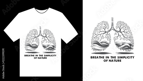 Nature-Inspired Minimalist T-Shirt - 'Breathe in the Simplicity of Nature' Design with Tree and Lung Illustration - Perfect for Eco-Friendly and Relaxed Living
