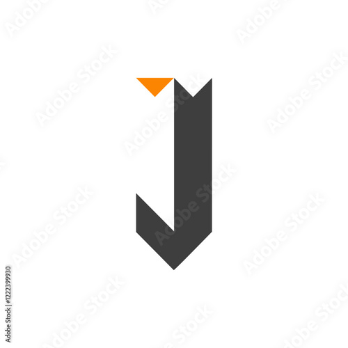 The image features a geometric abstract design formed by two intersecting shapes latter j
