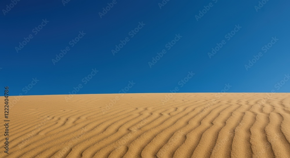 Naklejka premium Vast desert landscape with rippling sand dunes under clear blue sky