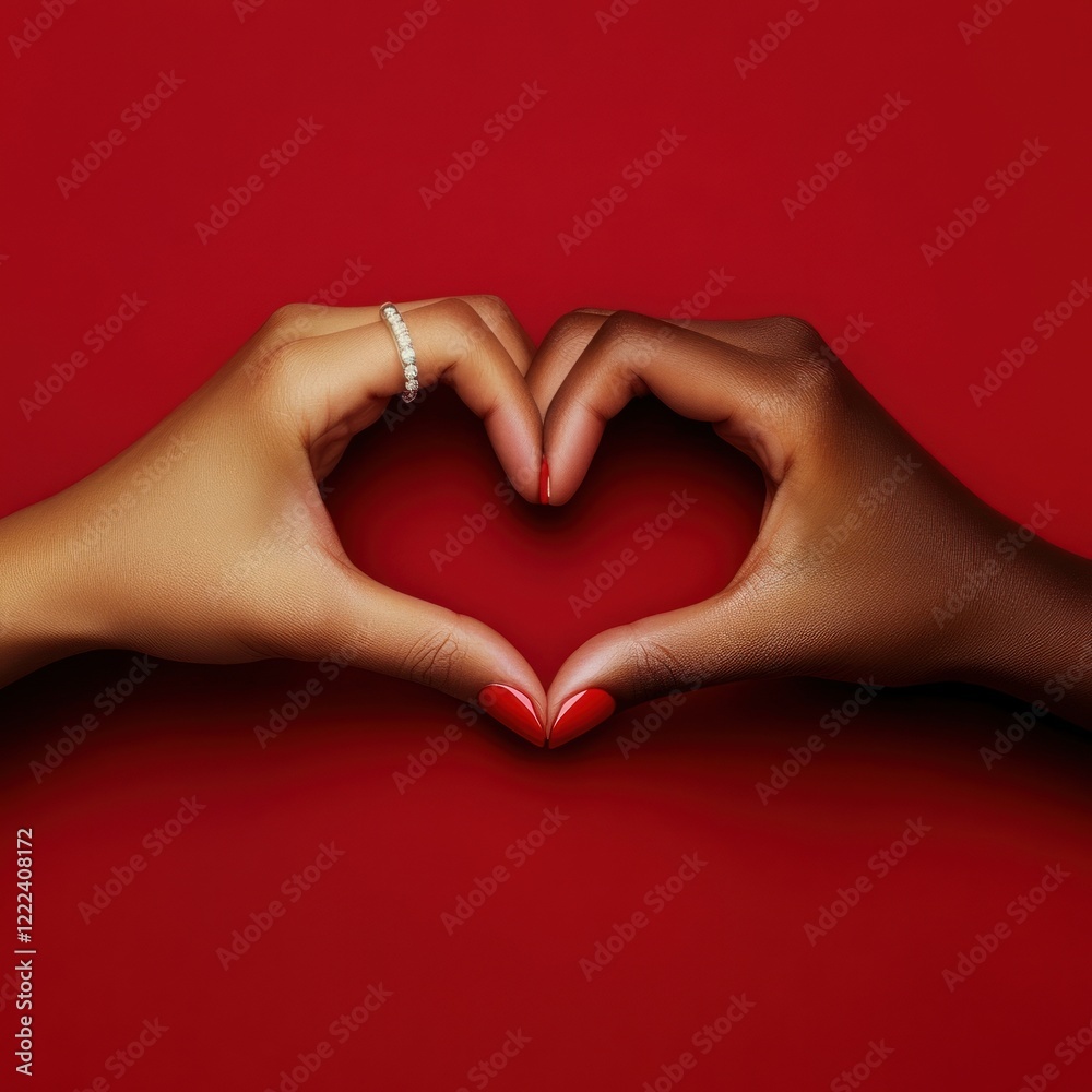 Two diversity hands forming a heart ring background symbol. Two diversity hands forming a heart ring background symbol.