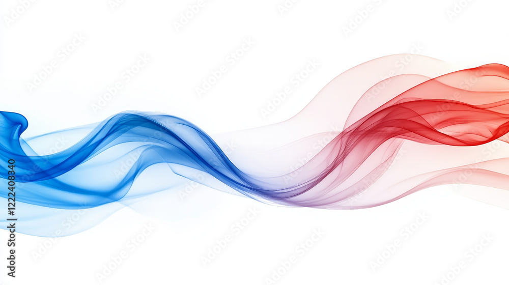 Fototapeta premium Fresh cold and warm air waves with wind flow effect. Realistic vector illustration set of blue and red jets of cool and hot stream. Transparent purification breeze and heating blow or magic smoke.