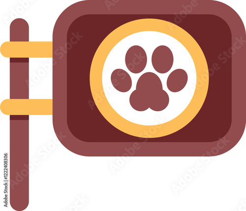 Wooden sign showing a paw print, likely indicating pet friendly services or a pet related business