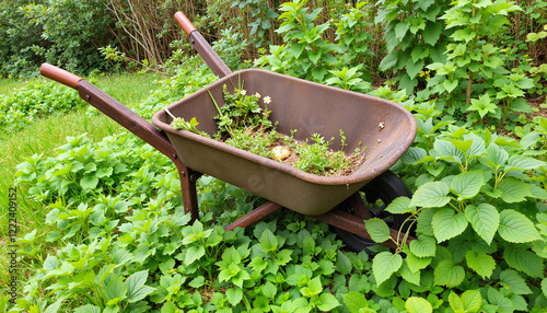 Wallpaper Mural Abandoned wheelbarrow surrounded by overgrown grass, nature's reclaiming Torontodigital.ca