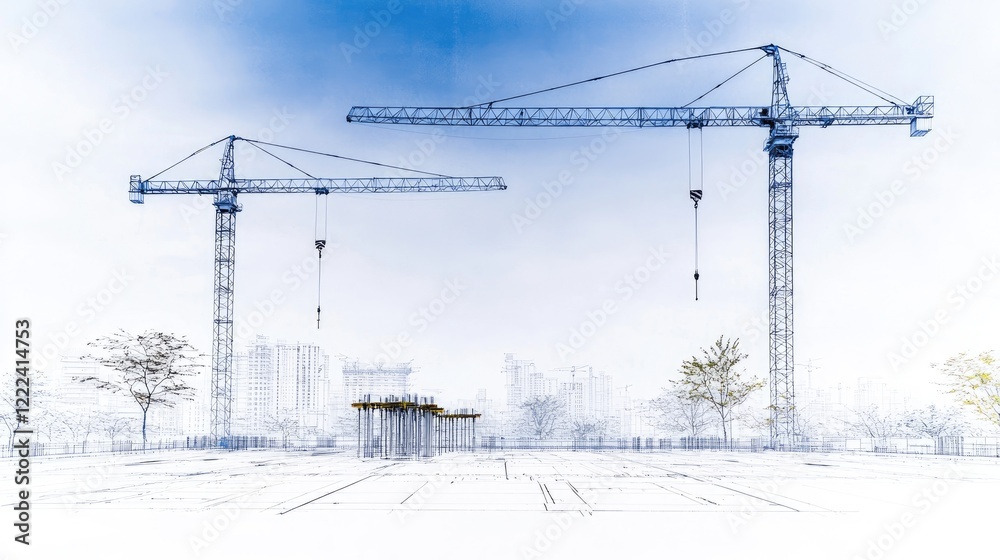 Construction cranes at urban development site Construction cranes at urban development site