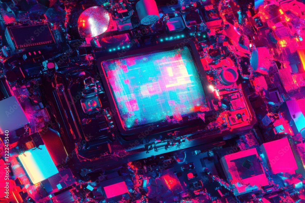 Fototapeta premium A computer chip is shown in a colorful, abstract style