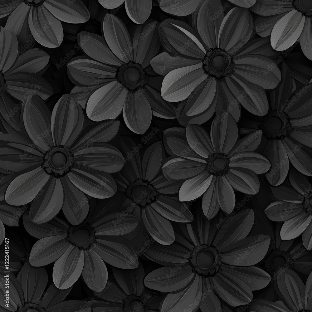 Vector black charcoal camomiles seamless pattern Vector black charcoal camomiles seamless pattern