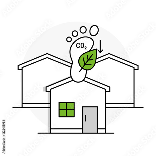 Low Carbon Housing Icon – Footprint with Sustainable House Representing Green Living