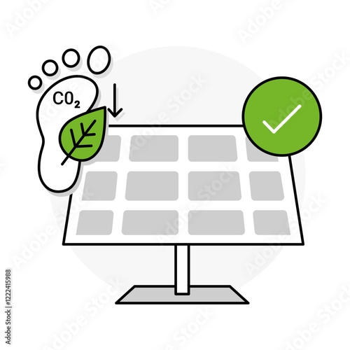 Low Carbon Energy Icon – Footprint with Solar Panel Representing Renewable Energy Solutions