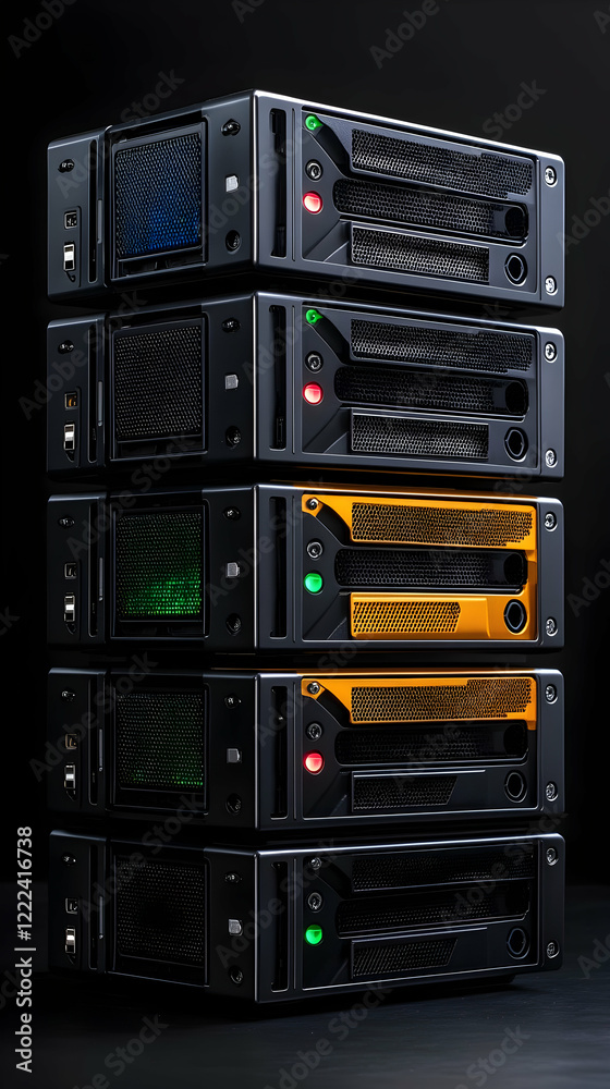 Fototapeta premium Stacked Servers Studio Darkroom Technology