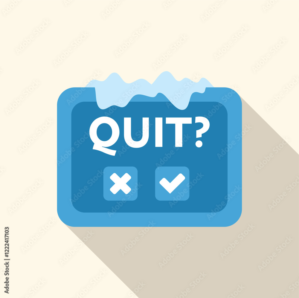 Frozen quit button with checkmark and cross sign, symbolizing a difficult decision making process Frozen quit button with checkmark and cross sign, symbolizing a difficult decision making process