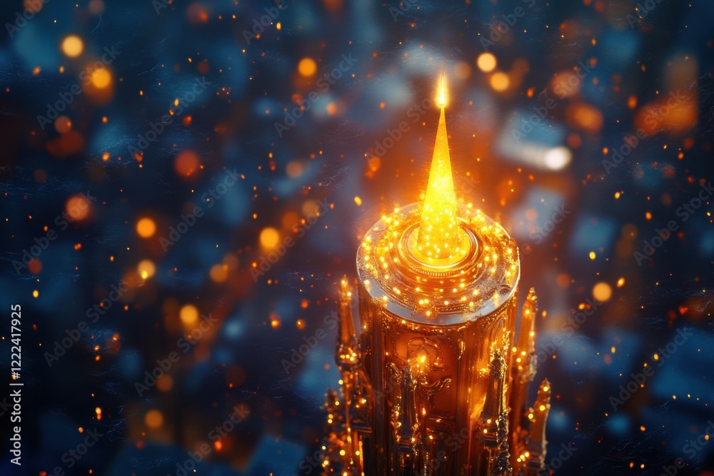 A tall building with a lit candle on top A tall building with a lit candle on top