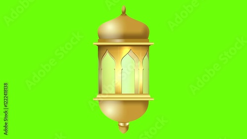 4K Golden Ramadan Arabic Lantern Loop on green screen