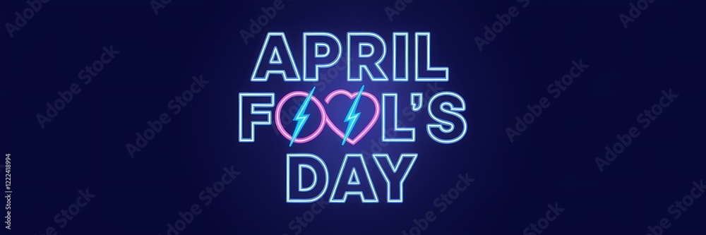 A creative minimalist April Fool's Day poster design with a neon theme. The text A creative minimalist April Fool's Day poster design with a neon theme. The text