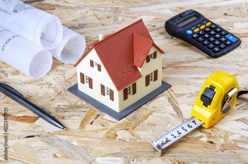 House model against gray background,drawing tools