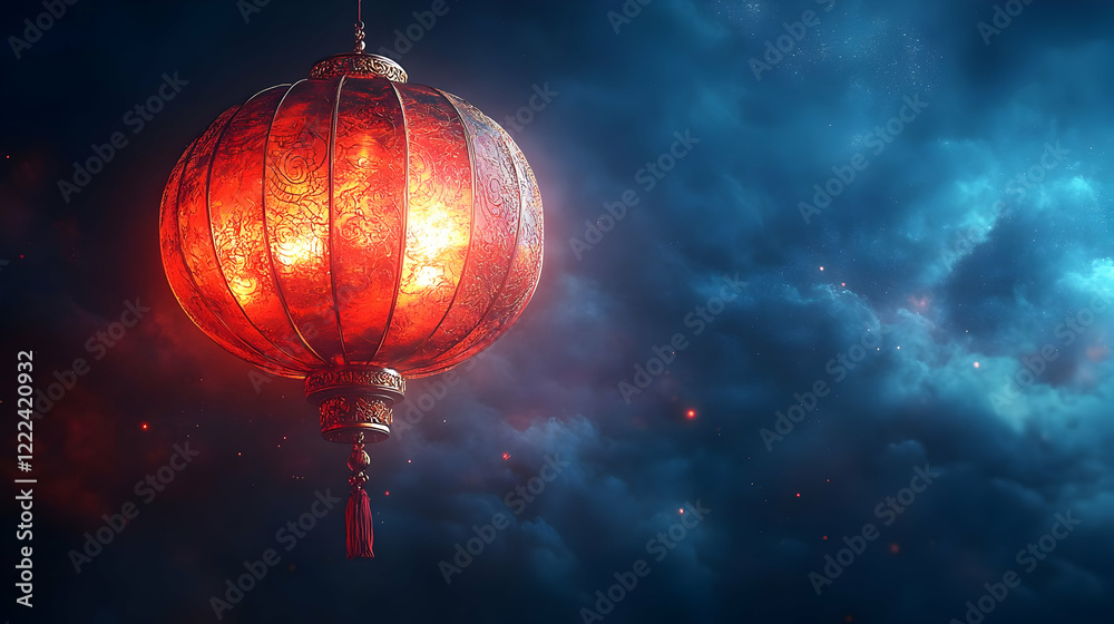 Fototapeta premium Glowing lantern night sky festival hope