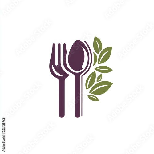 Restaurant logo, fork and spoon, healthy food, clean design photo