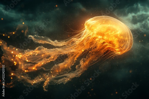 Glowing jellyfish ocean deep dark fantasy art