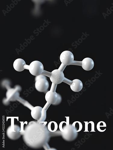 Trazodone, rotating 3D model of antidepressant, seamless looped video, molecular structure with selective focus photo