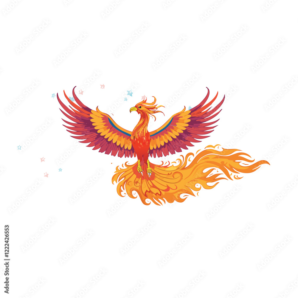Obraz premium A phoenix rising from flames, with intricate feather patterns.