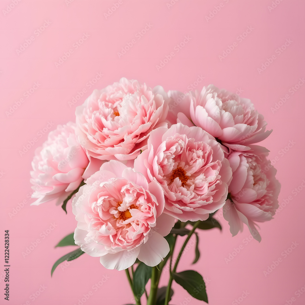 Luxurious pink peonies on a soft pink background. Luxurious pink peonies on a soft pink background.