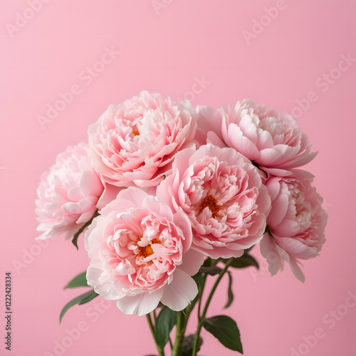 Luxurious pink peonies on a soft pink background.