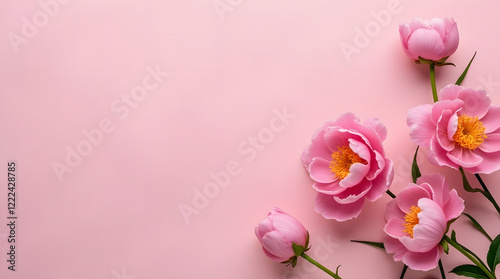 Luxurious pink peonies on a soft pink background.