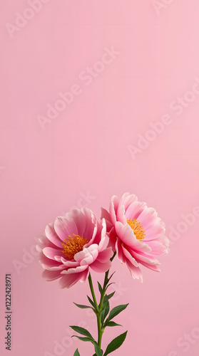 Luxurious pink peonies on a soft pink background.