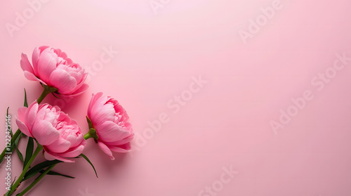 Luxurious pink peonies on a soft pink background.