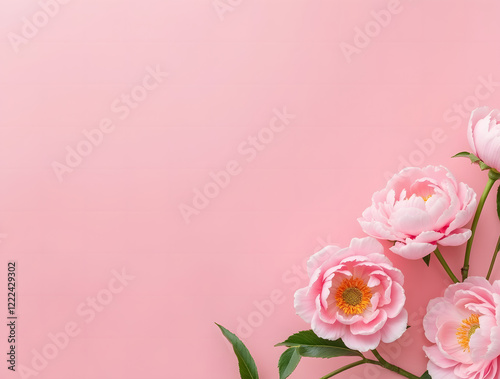 Luxurious pink peonies on a soft pink background.