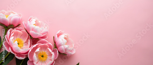 Luxurious pink peonies on a soft pink background.