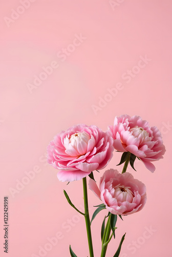 Luxurious pink peonies on a soft pink background.