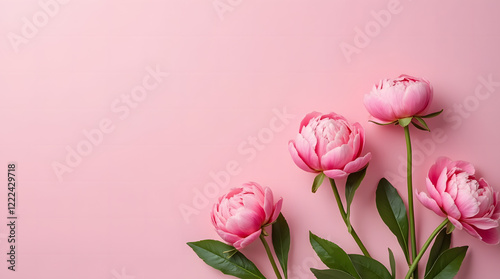 Luxurious pink peonies on a soft pink background.