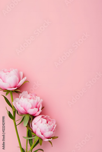 Luxurious pink peonies on a soft pink background.