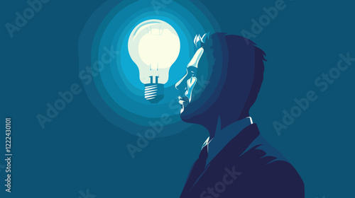 Glowing Light Bulb in Businessman's Brain Symbolizing Innovation and Leadership