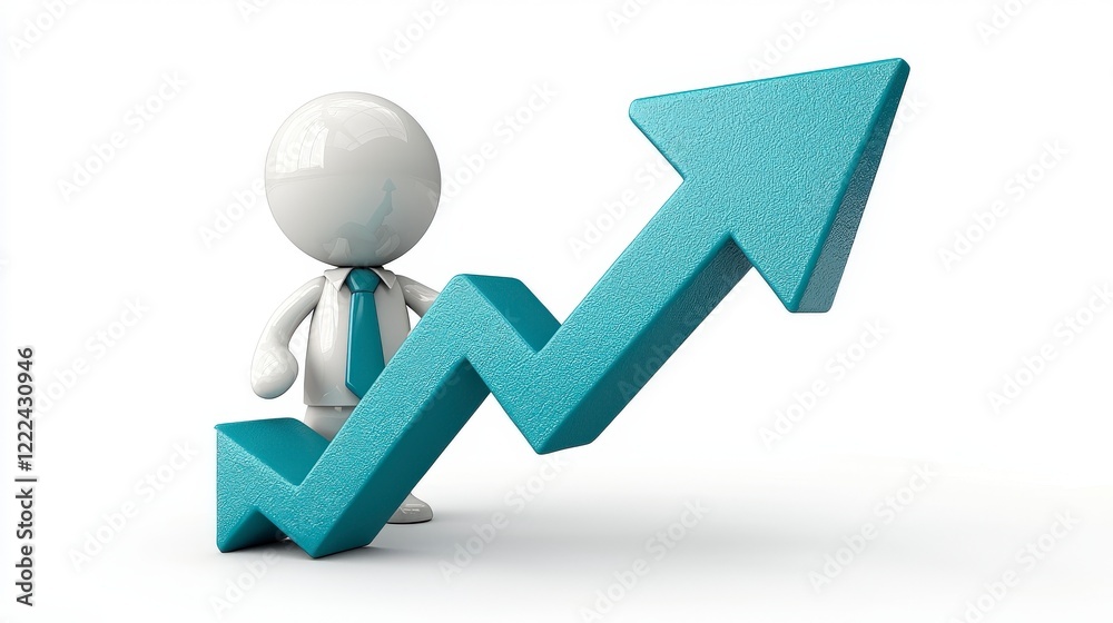 A business figure stands beside a 3D upward graph and blue arrow, symbolizing financial growth, success, and the importance of strategic decisions in the business world. A business figure stands beside a 3D upward graph and blue arrow, symbolizing financial growth, success, and the importance of strategic decisions in the business world.
