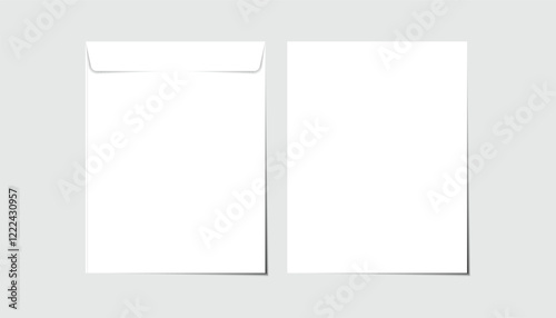 Blank paper envelopes. envelopes mockup front and back view. folded, unfolded Isolated envelope set. large size kraft envelope template