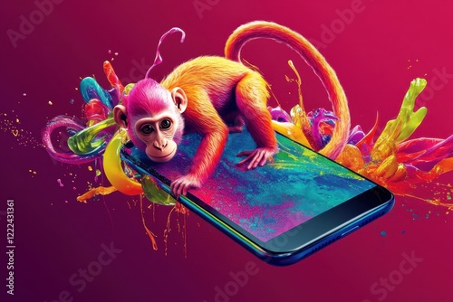 A monkey is laying on a cell phone photo