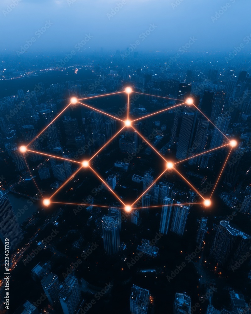 Futuristic Smart City Network Neon Connectivity Overlay on Urban Skyline - Enhancing IoT Security Solutions for Next-Gen Infrastructure in Modern Metropolises Futuristic Smart City Network Neon Connectivity Overlay on Urban Skyline - Enhancing IoT Security Solutions for Next-Gen Infrastructure in Modern Metropolises