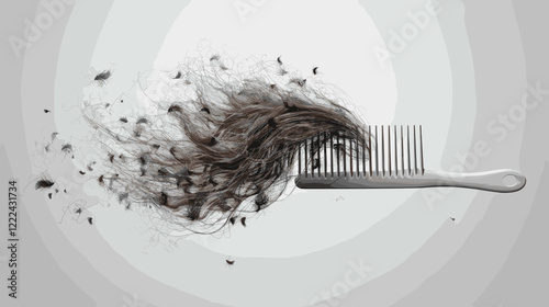 Hair Loss and Shedding on White Comb with Blank Space for Text