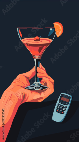 Hand Holding Cocktail Glass and Car Remote Highlighting the Risks of Drunk Driving